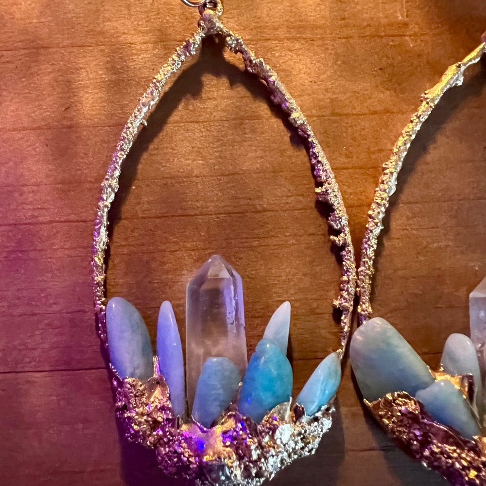🔮 Amazonite, quartz crystal, herkimer diamond earrings - Picture 8 of 11